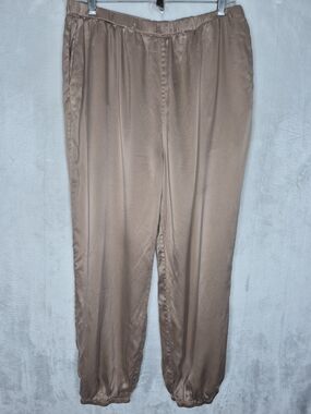 Lunya Washable Silk Elastic Waist Jogger Pants Taupe Womens XL